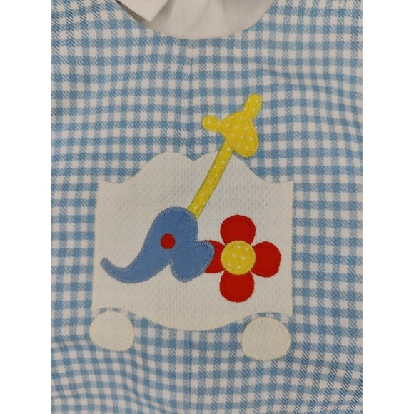 Lord & Taylor Young People Shop Blue Gingham Plaid Baby Romper Embroidered Sz M - Picture 2 of 7